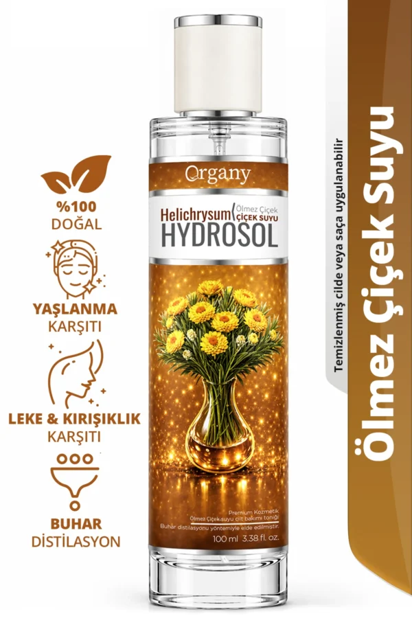 Yaşlanma Karşıtı Ölmez Çiçek suyu %100 Doğal Leke ve Kırışıklık Görünümüne Karşı Yüz Bakım Toniği Helichrysum Hidrosol 100 ml