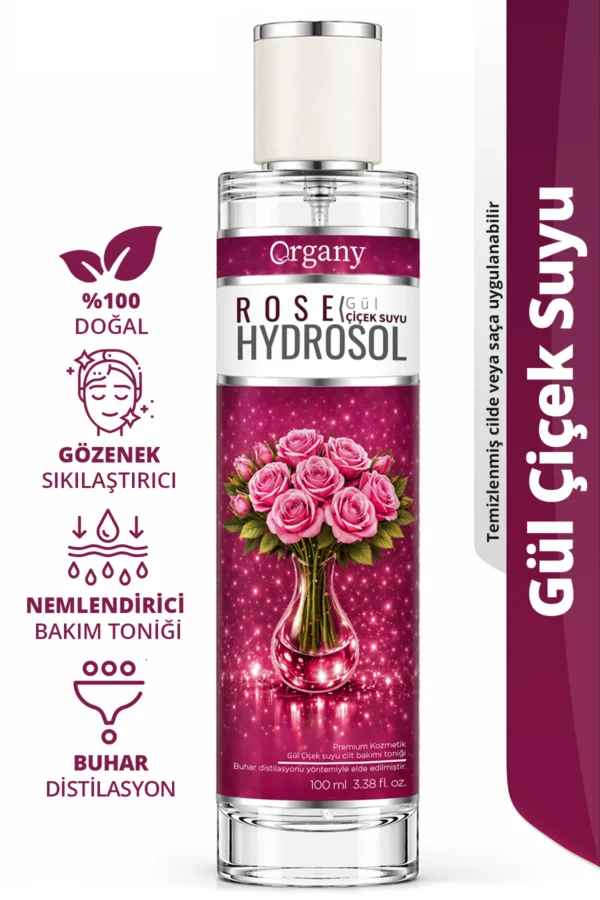 Gözenek Sıkılaştırıcı Gül Suyu %100 Doğal Ferahlatıcı,Nemlendirici Yüz ve Cilt Bakım Toniği Rose Hidrosol 100 ml