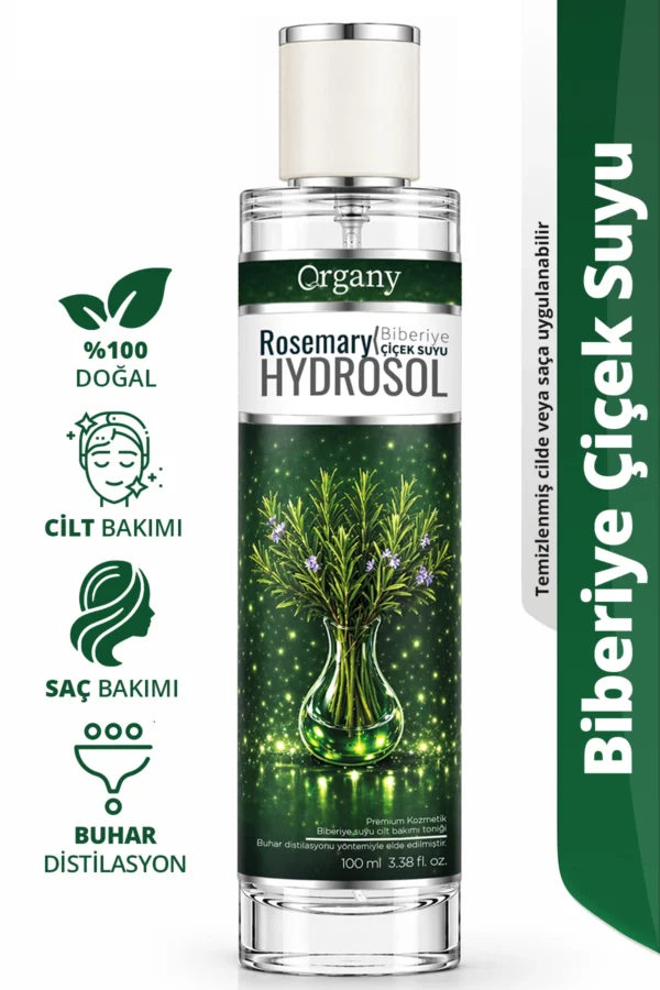 Dökülme Karşıtı Biberiye Suyu  %100 Doğal Saç Güçlendirici ve Bakım Toniği Rosemary Hidrosol 100 ml