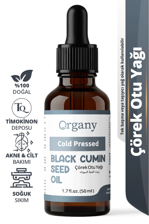 Soğuk Sıkım Çörek Otu Yağı (1.3 Timokinon) %100 Doğal Akneye Eğilimli Cilt ve Saç Derisi Bakım Yağı Black Seed Oil 50 ml