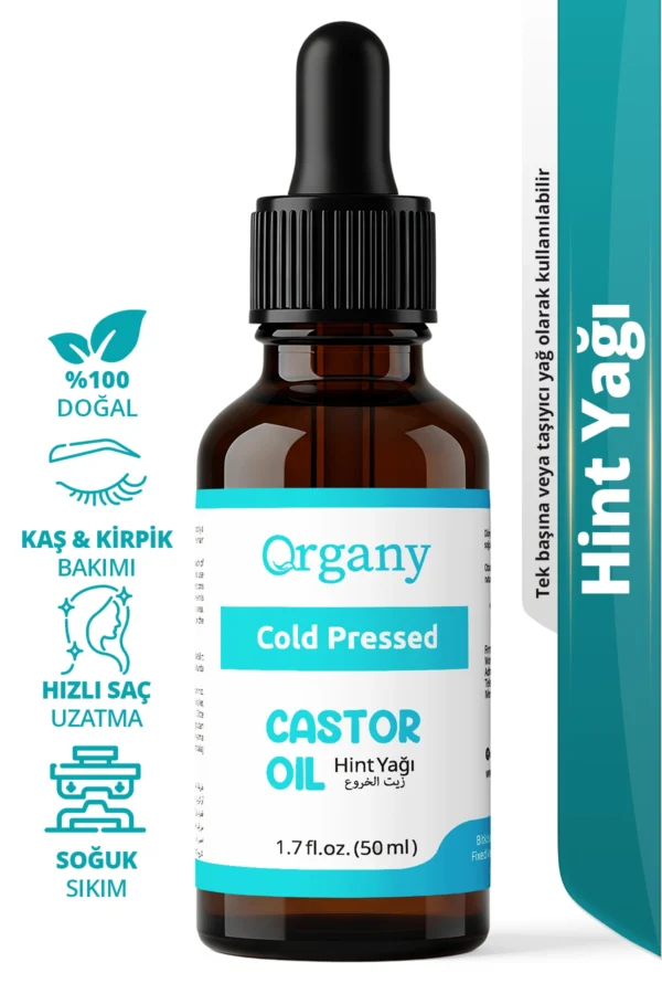 Soğuk Sıkım Hint Yağı %100 Doğal Saç Derisi ve Cilt Bakım Yağı Castor Oil 50 ml