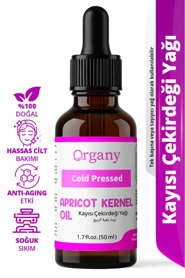 Soğuk Sıkım Kayısı Çekirdeği Yağı %100 Doğal Nemlendirici Kuru Cilt Bakım Yağı Apricot Kernel Oil 50 ml
