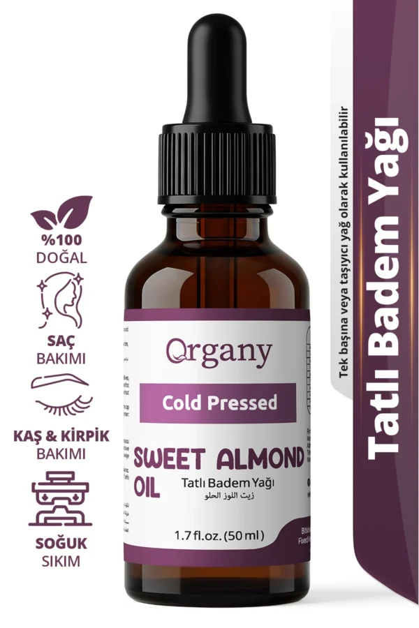 Soğuk Sıkım Tatlı Badem Yağı %100 Doğal Cilt ve Saç Bakım Yağı Sweet Almond Oil 50 ml