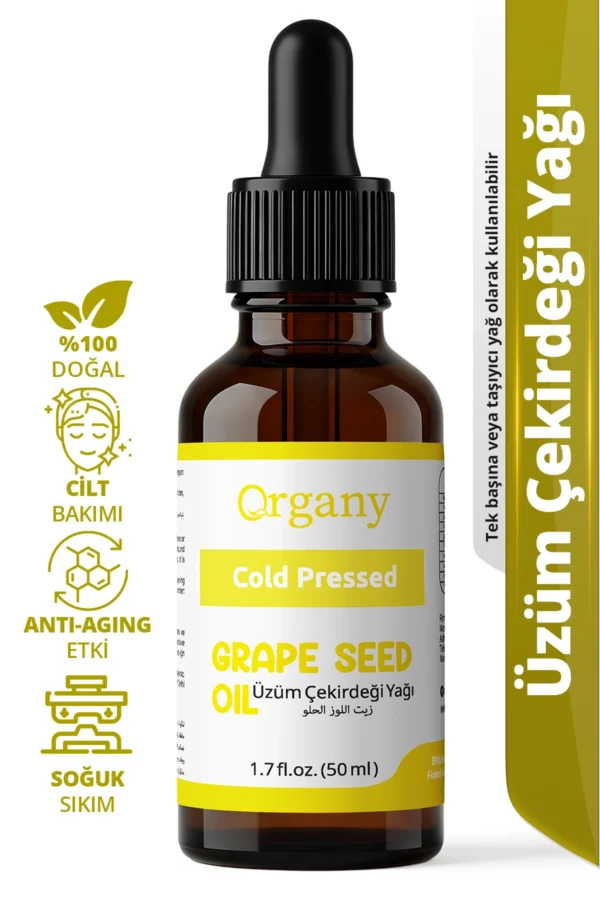 Soğuk Sıkım Üzüm Çekirdeği Yağı %100 Doğal Cilt Saç ve Masaj Bakım Yağı Grape Seed Oil 50 ml